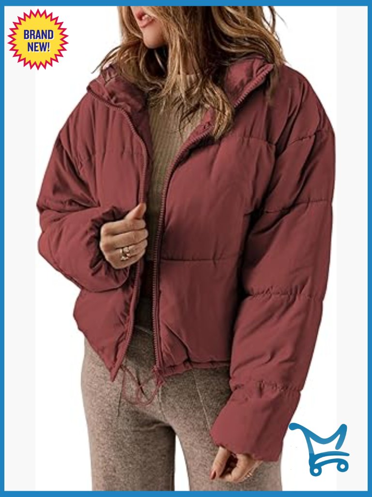 Quilted Puffer Jacket Long Sleeve Full Zip Coat With Pockets